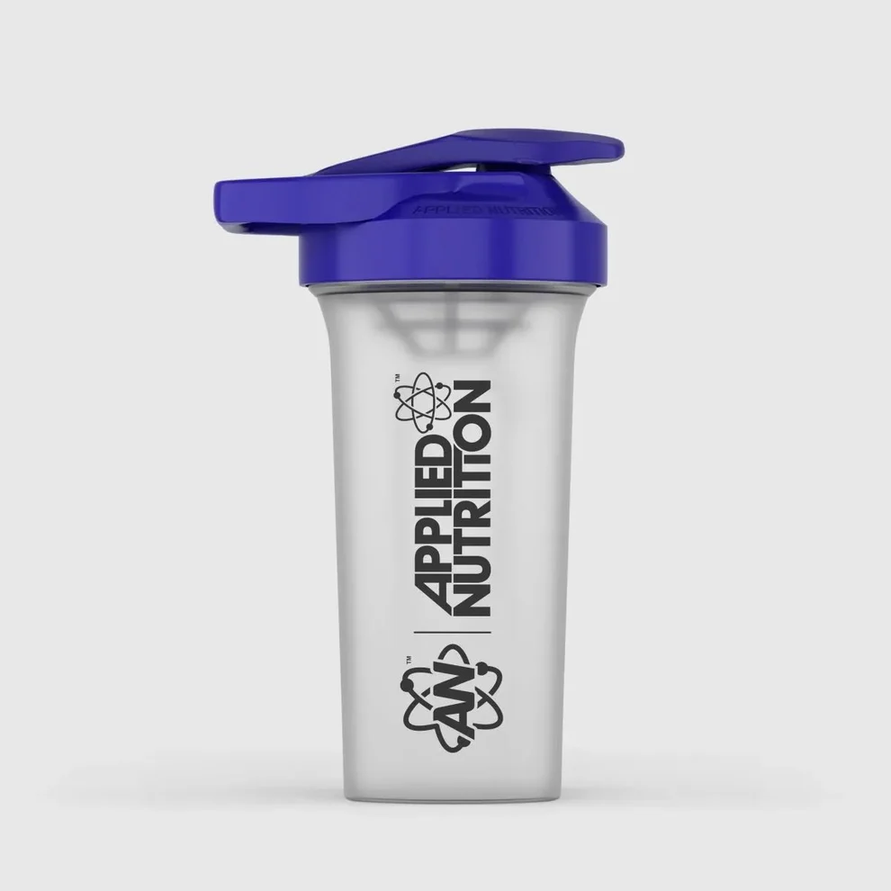 Applied Nutrition shaker with blue lid, front view