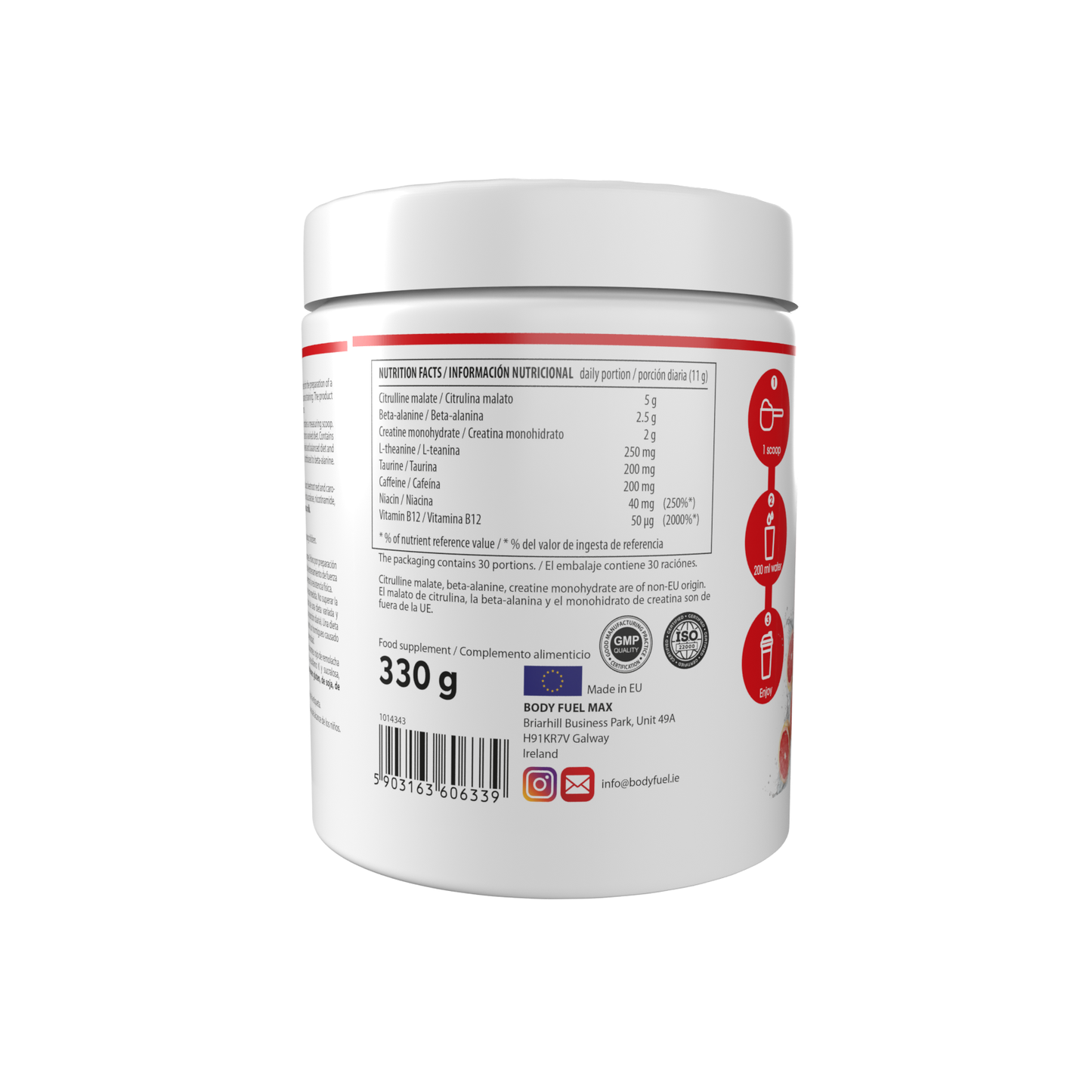 Brave Blast Pre-Workout nutrition facts and ingredients label