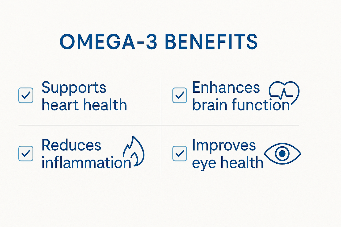 List of omega-3 benefits on a white background