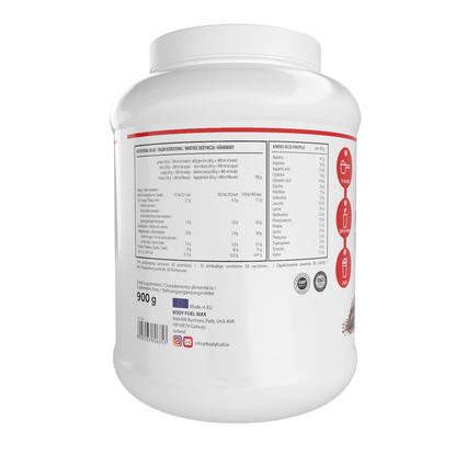 Whey Protein Chocolate 900g back label - ingredients and nutritional information