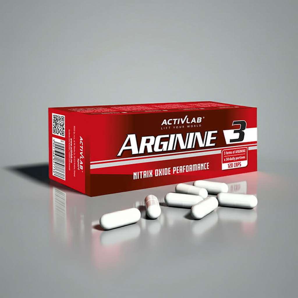 Box of ActivLab Arginine supplements on a gray background