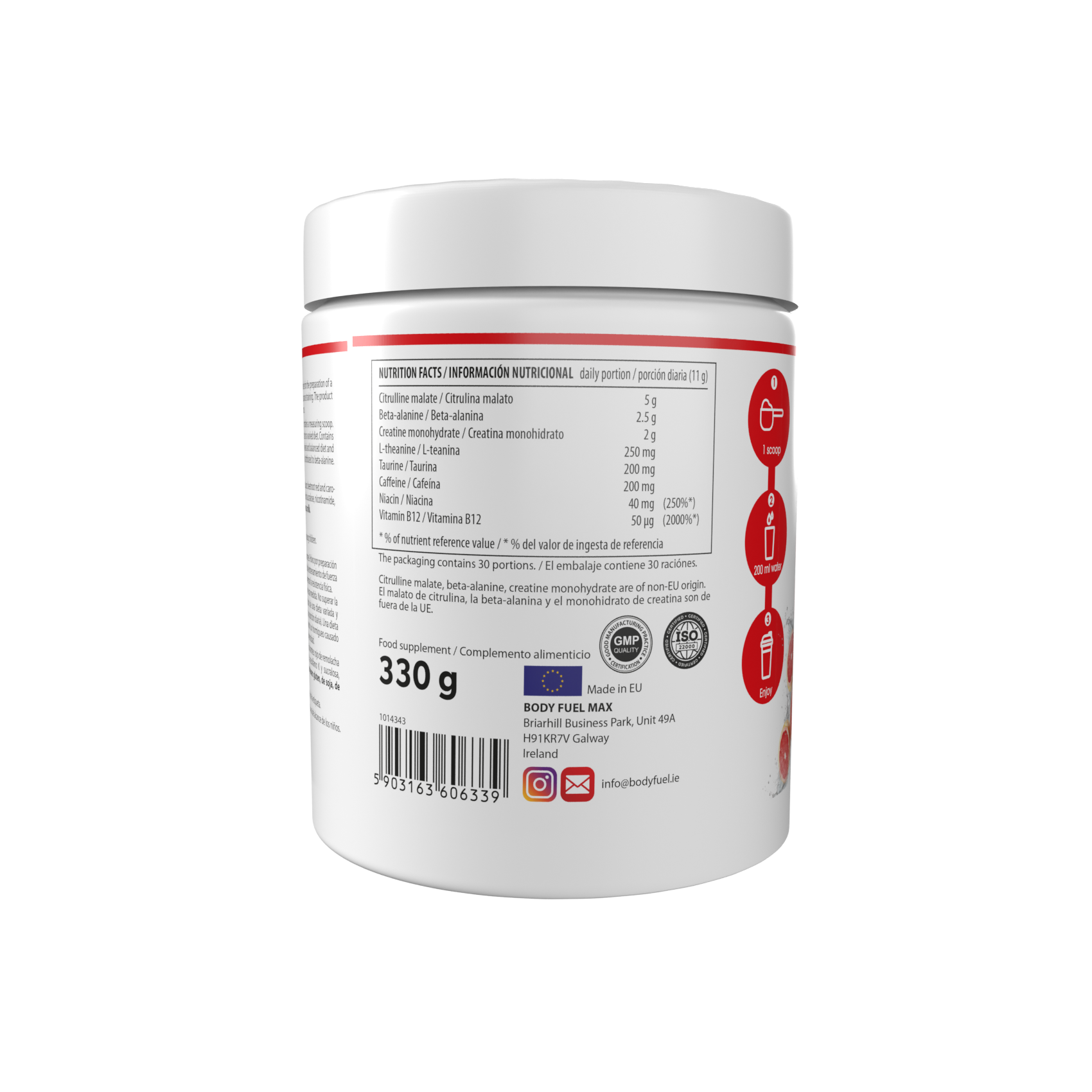 Brave Blast Pre-Workout nutrition facts and ingredients label
