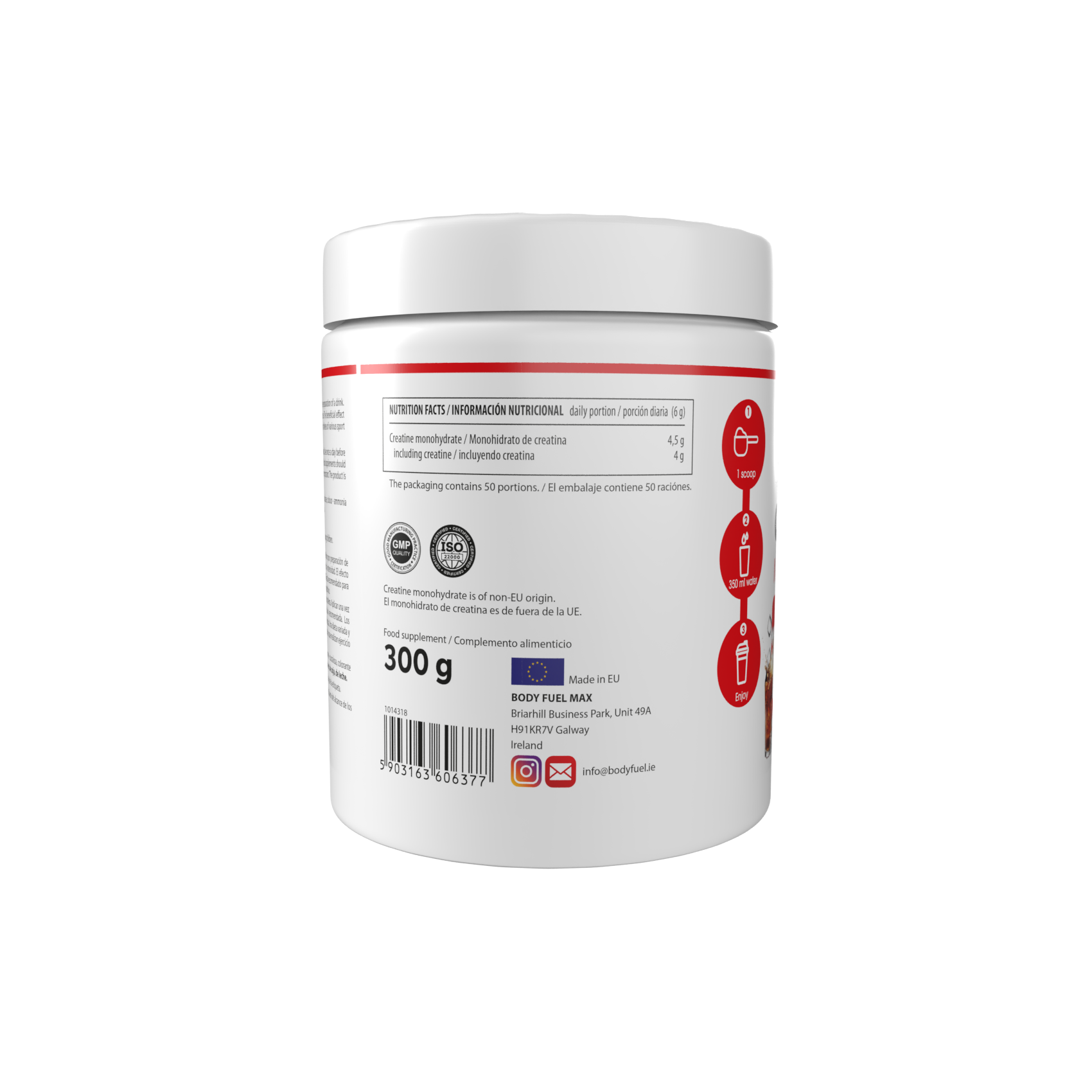 Creatine Monohydrate 300g neutral flavour nutrition label