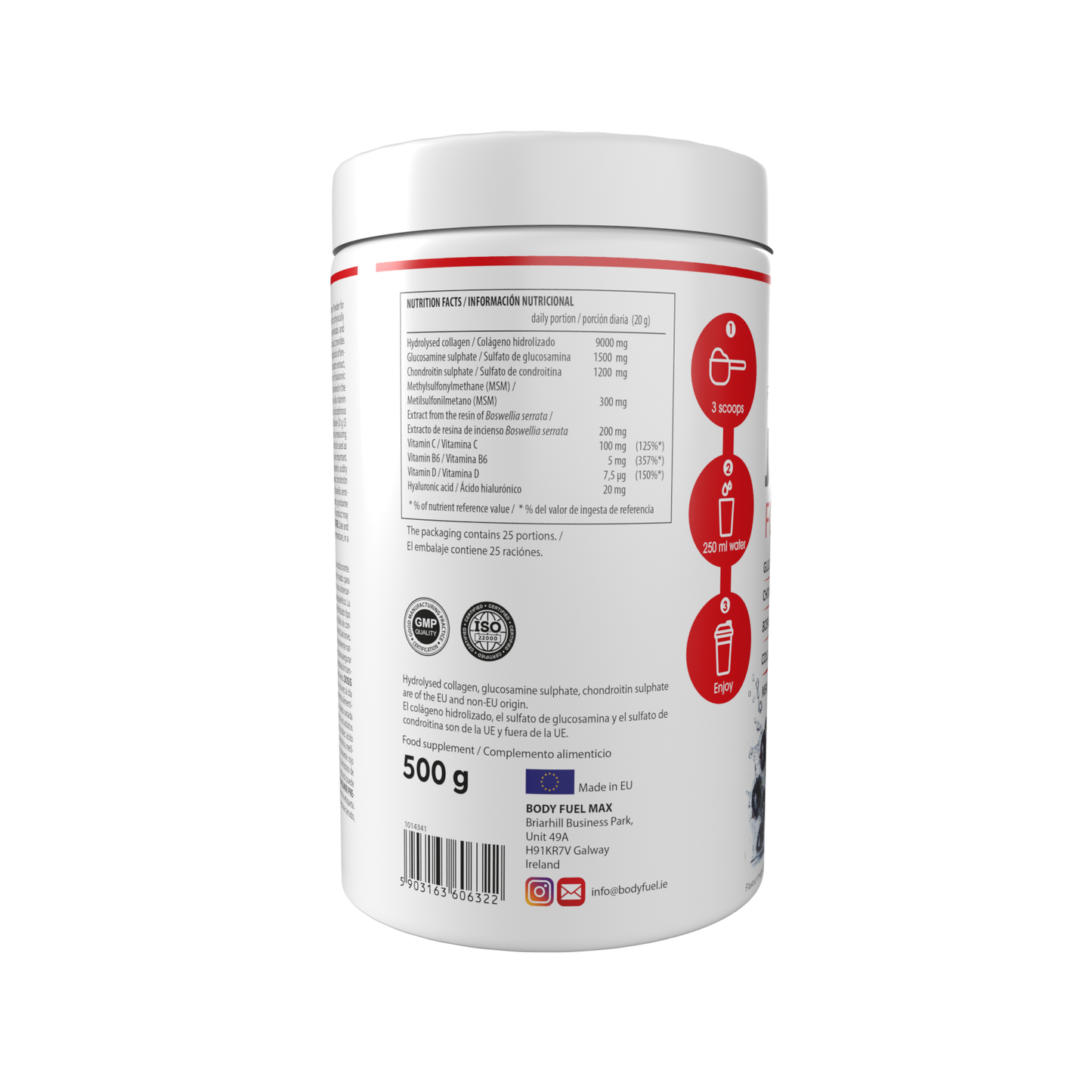 Joint Fortress 500g nutrition facts and ingredients back label