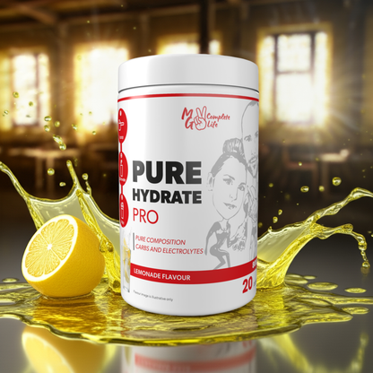 Container of 'Pure Hydrate Pro' with lemon on a reflective surface