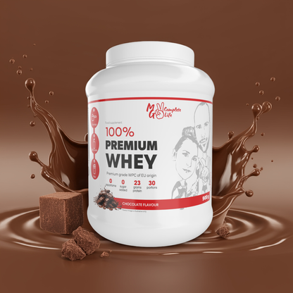 MG Complete Life Whey Protein 900g container - chocolate flavour