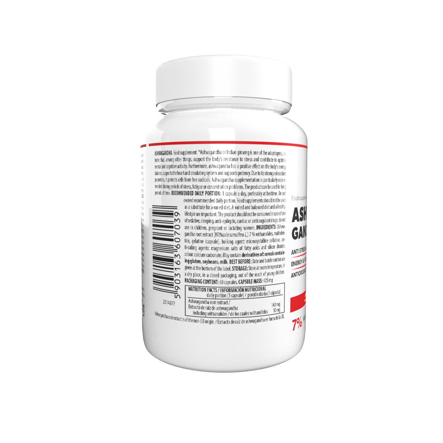 Ashwagandha 60 caps back label - nutrition information
