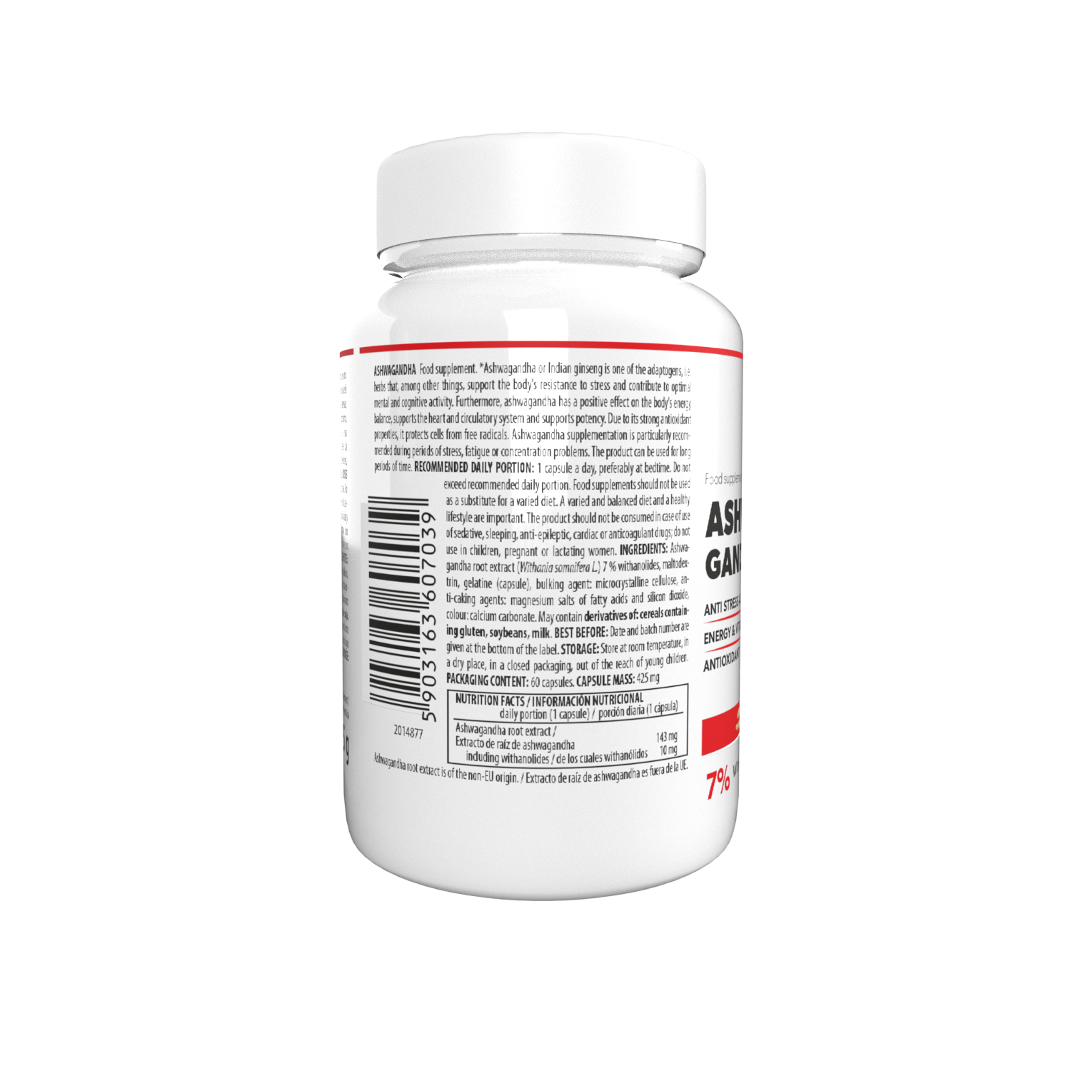 Ashwagandha 60 caps back label - nutrition information
