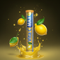 Vita C Max supplement tube with lemons and a splash on a dark background
