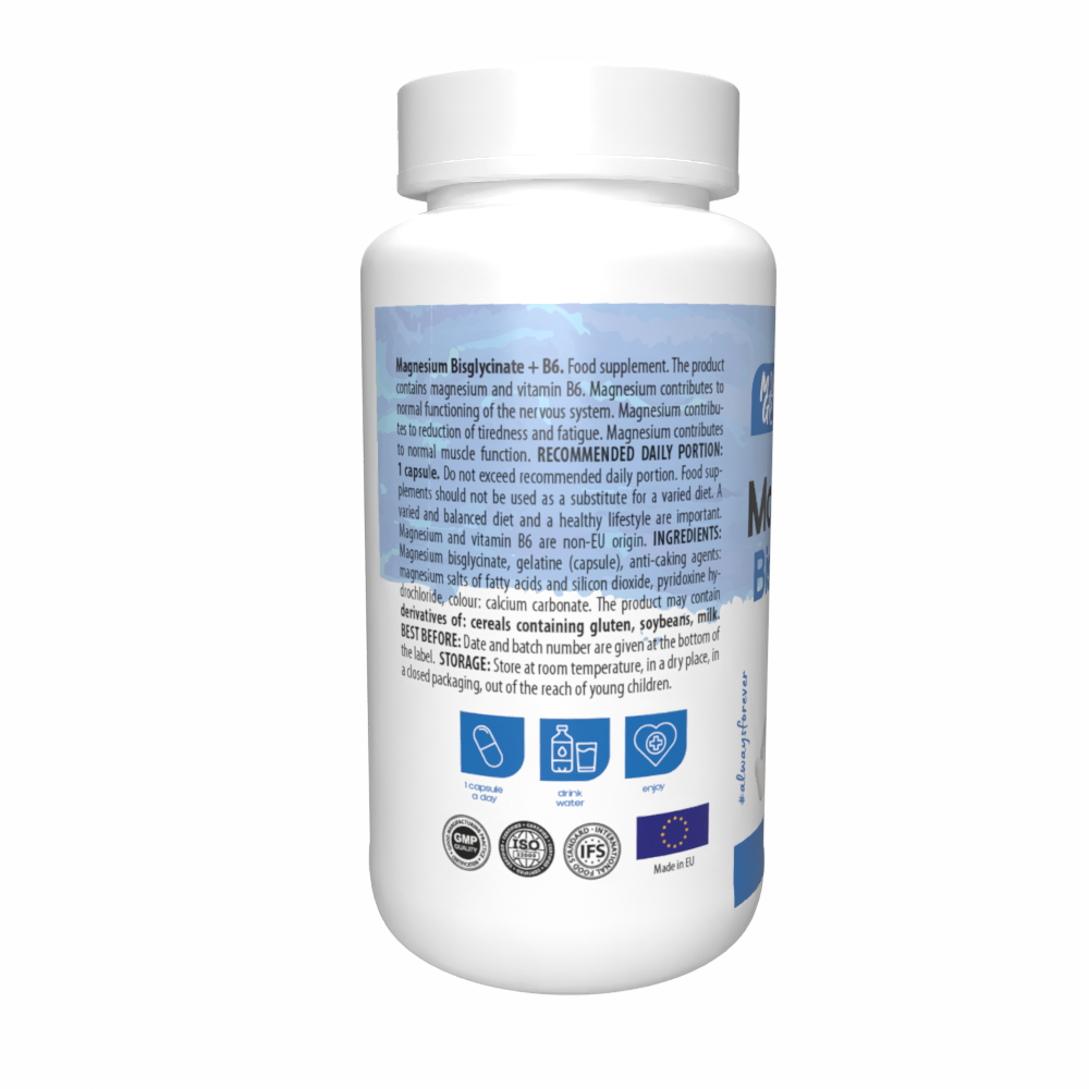 MG Complete Life Magnesium Bisglycinate 125mg + B6 60 Capsules + FREE Ashwagandha